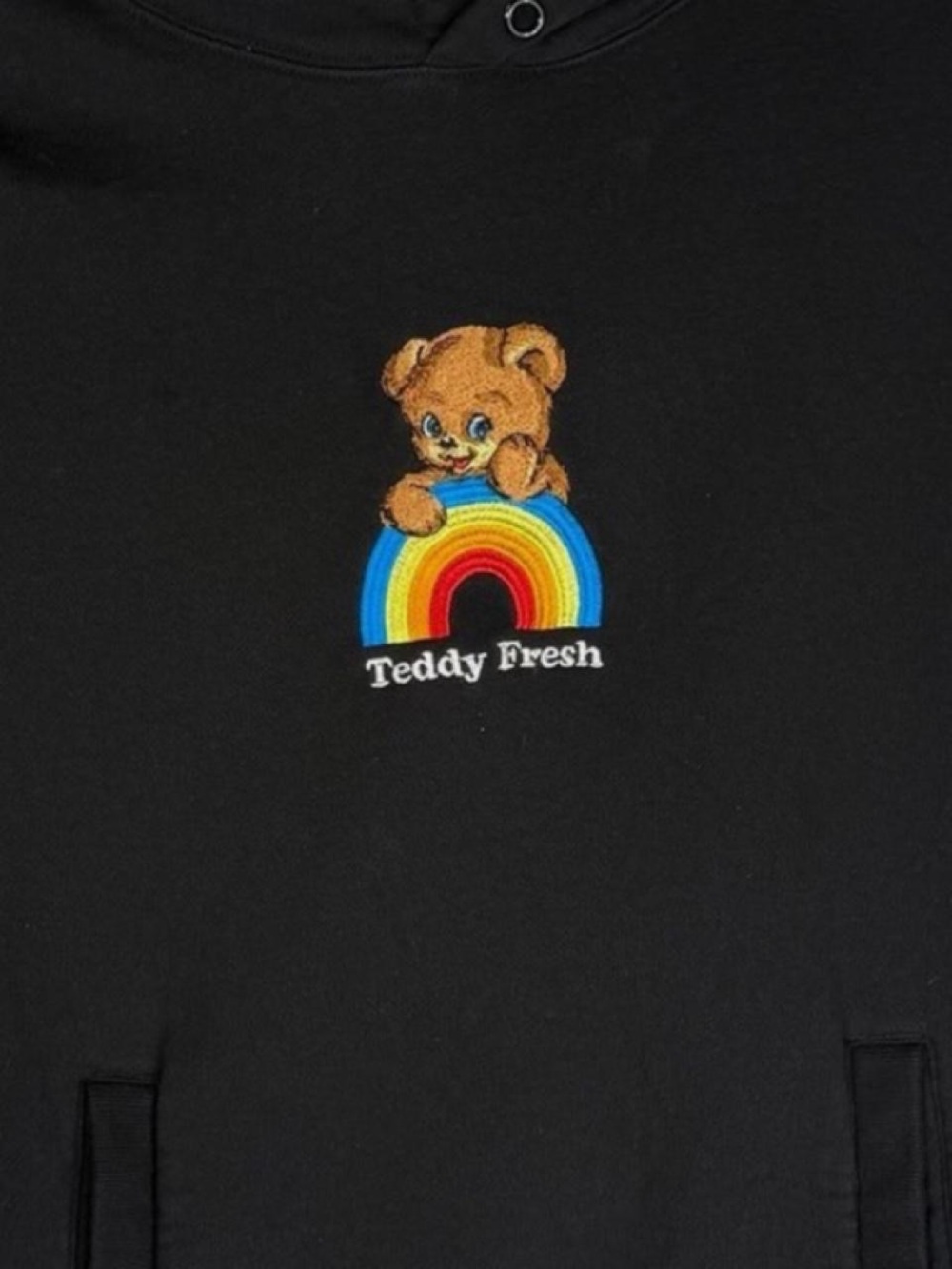 🌈🧸 Teddy Fresh Black Hoodie with Embroidered Teddy and Rainbow 100% Cotton